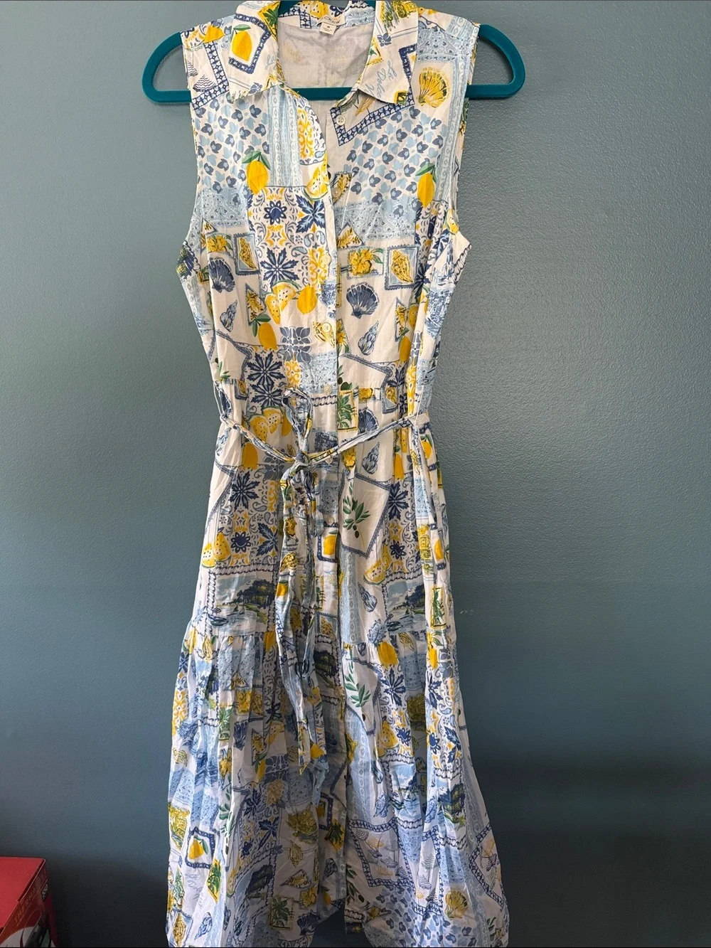 J. Crew Sleeveless Tile & Lemon Maxi Dress - Yellow & Blue - Picture 1 of 5